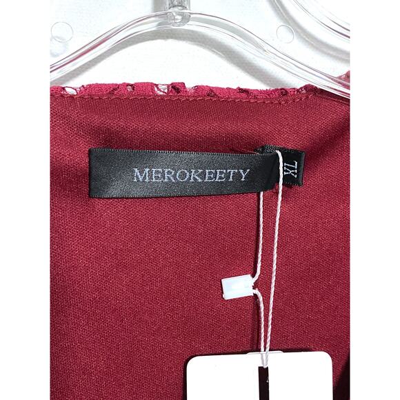 Merokeety Lace Overlay V Neck Dress XL Boho Fairy Cocktail Romantic Feminine NWT - Picture 8 of 11